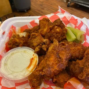 a tray of fried chicken