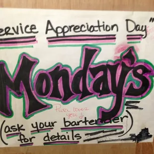 a sign for the service appreciation day