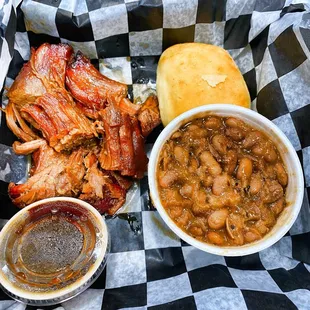Burnt ends, cowboy beans plate