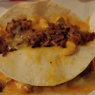 Mac-n-cheese brisket tacos!