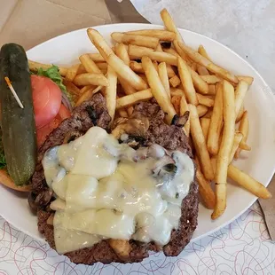 Half pound Mushroom Swiss Burger &amp; Fries