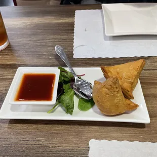 Vegetarian Samosas and dip - The BEST!