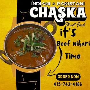 Today&apos;s Special Beef Nihari is now available.