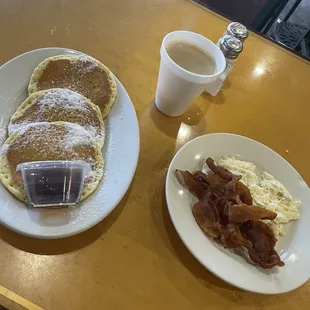 Pancakes, Coffee, bacon and eggs!
