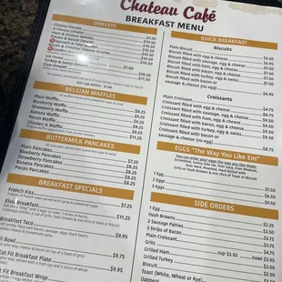 breakfast menu and prices