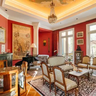 Villa du Sureau. Salon Living Room appointed with Steinway &amp; Sons Piano.