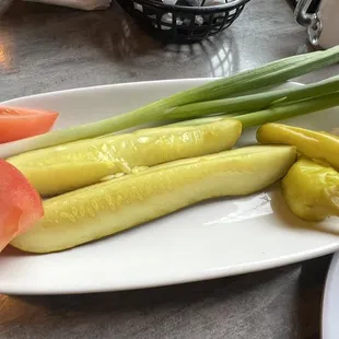 It's free but you need to request it. The 'relish' tray is... unique! And a refreshing palette cleanser if you're going heavy on the fried.