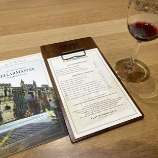 Tasting menu and wine sample at the Chateau Montelena Winery Tasting Room in Westin St. Francis Hotel in San Francisco.