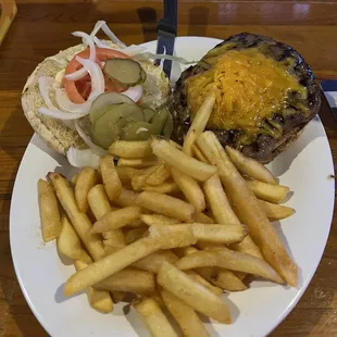 Lagniappe Burger, add cheese, pickles, onions