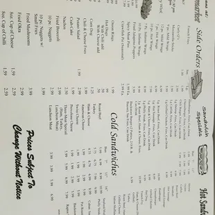 the menu of the restaurant