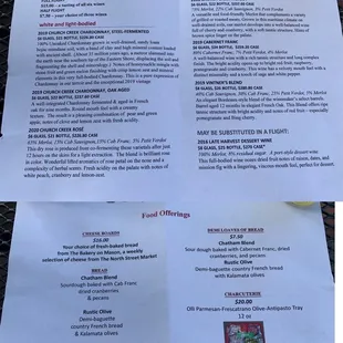 the menu for the tasting