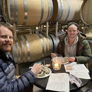 Sitting amongst the barrels
