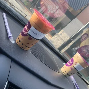 Mango Milk tea to the right and Thai Coffee Milk Tea to the left!