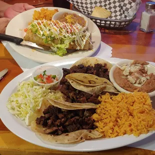 Top: Beef Chimi. Bottom: Asada Tacos