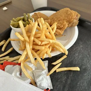 Regular two piece with fries and green beans