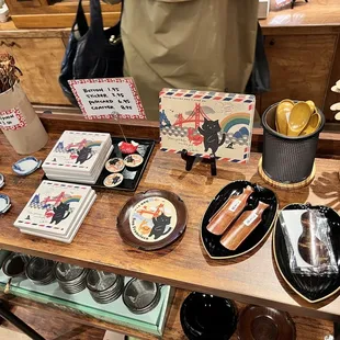 a table with various items on it