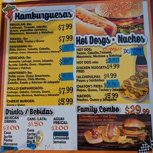 the menu for the restaurant