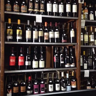 a wall of wine bottles