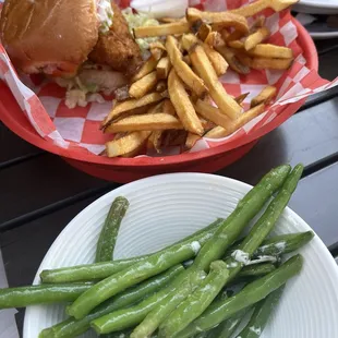 Tiny fish sandwich add green beans (barely cooked)