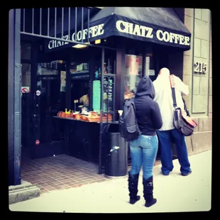 In front of the kiosk