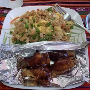 Chicken wings with fried rice!