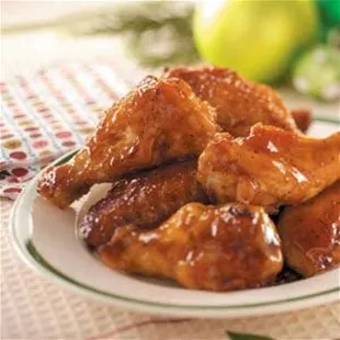 Honey BBQ wings.  8 piece wings with french fries and choice of blue cheese or ranch.
