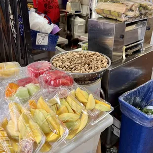 Pre-cut Fruit ($6/box) &amp; Boiled Peanuts ($1/scoop) &amp; Fresh Squeezed Sugarcane ($7/cup)