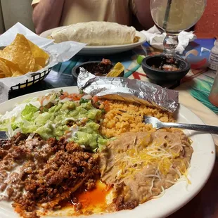 Chori Pollo (already took a bite :))  and Broken Arrow Burrito, Coronarita.