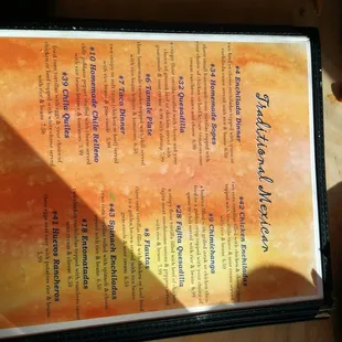 a menu on a table