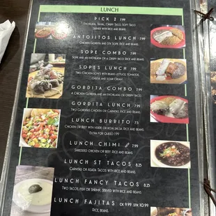 Lunch menu