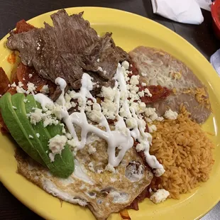 Chili Quiles Rojo with steak