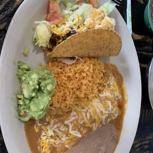 Always my go to when I&apos;m eating g TexMex.  Crispy Taco, Enchilada and rice and beans.  The guacamole was so good as well.