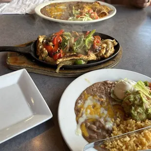 Chicken fajitas for one  Cheese enchiladas with red sauce