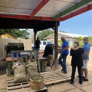 a group of people standing outside a building