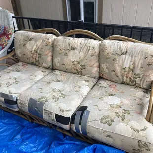 This was our couch before Chavez Since 67 recovered the cushions.