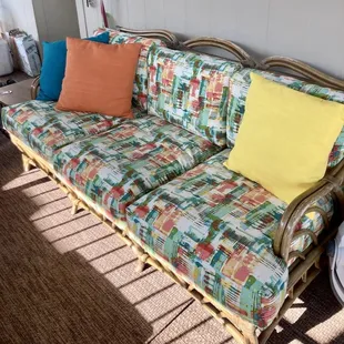 This is our couch after our cushions were recovered with the new fabric we choose!! Chavez Since 67 did Top notch work!!