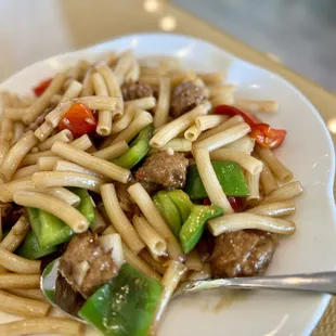 Shaky 'Beef' with Pasta