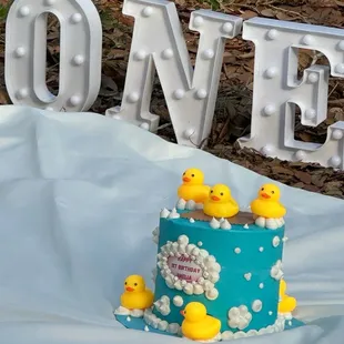 Rubber duck smash cake phot
