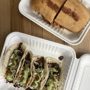Carne asada tacos and chicken tinga  lonches