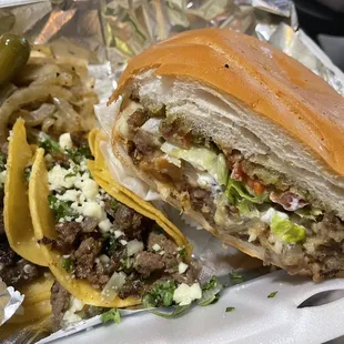 Street tacos and beef Torta "El Jefe"