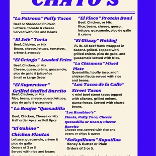 chayo's menu