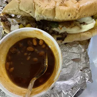 Steak sandwich and beans!
