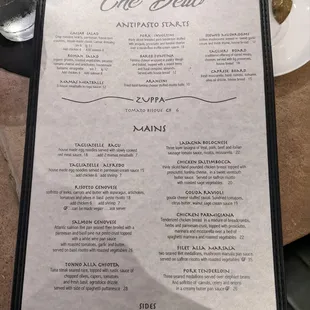 Regular full menu