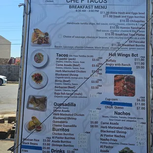 a menu for a mexican restaurant