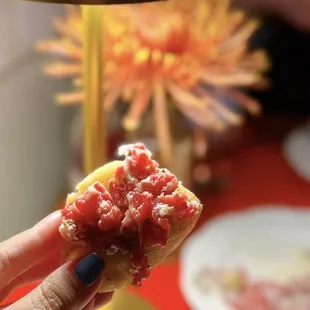 Carne Cruda w/ gnocco fritto (?)