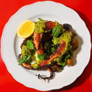 Polpo Arrosto: Wood-Fire Roasted Octopus w/ tomatillo salsa verde, yukon gold potato, mint, basil, marjoram | $43