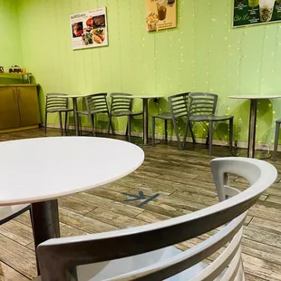 tables and chairs in a restaurant