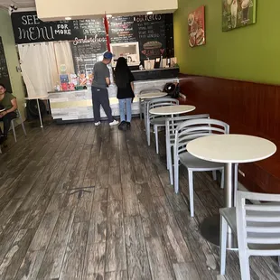 tables and chairs in a restaurant