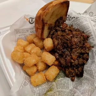 The gunslinger sandwich. Chopped brisket, beef and bacon in smokey sweet bbq sauce. Mmm mmm good!