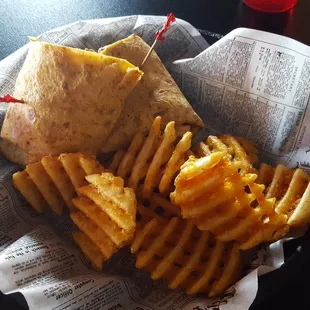 Beef Chipotle Wrap with waffle fries